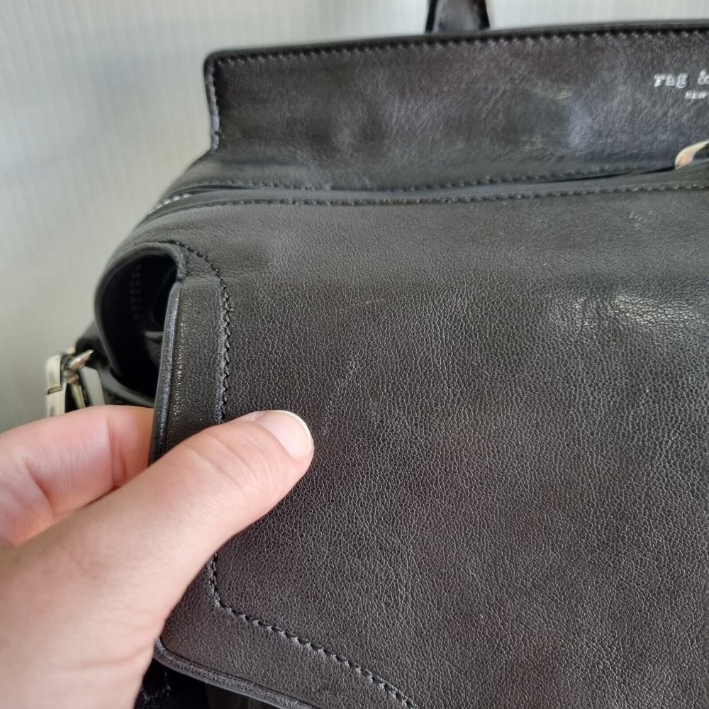 Rag & Bone Pilot Satchel Black Lamb Leather Crossbody Shoulder Bag - Picture 12 of 14